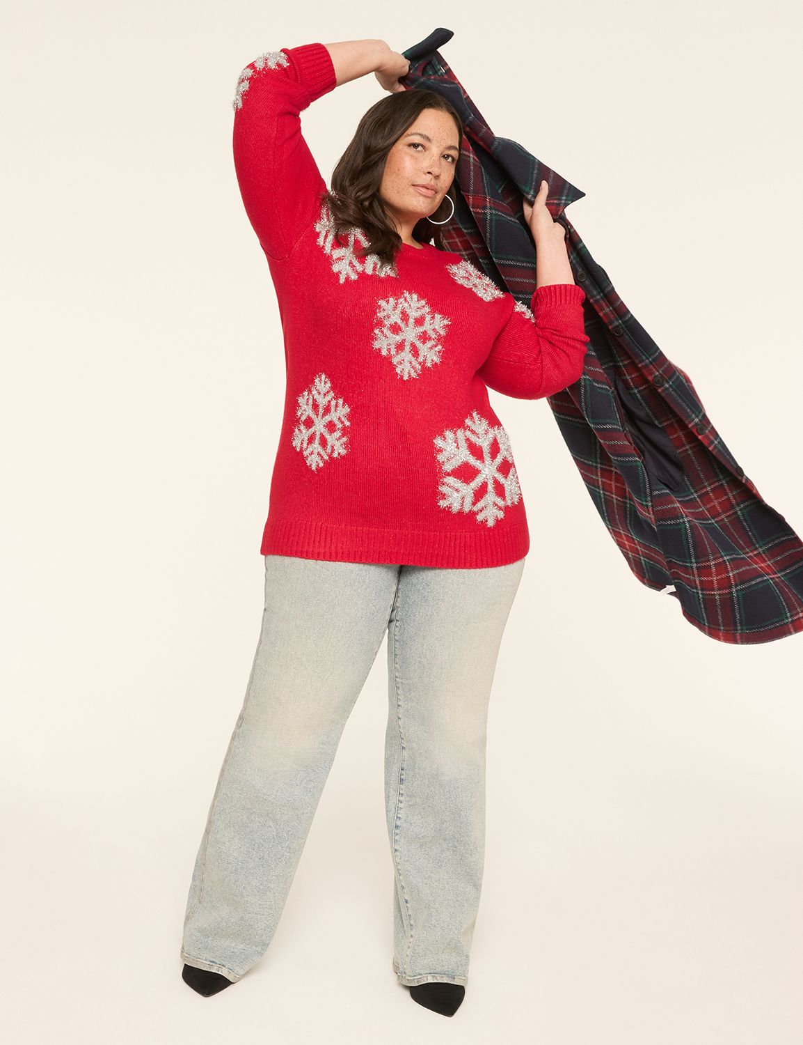 Long Sleeve Snowflake Pullover Swea Product Image 3