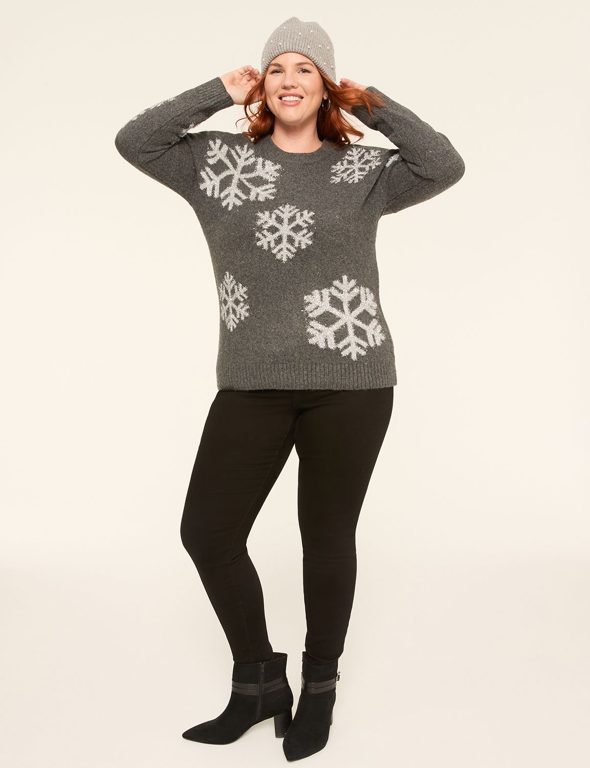 Long Sleeve Snowflake Pullover Swea Product Image 3
