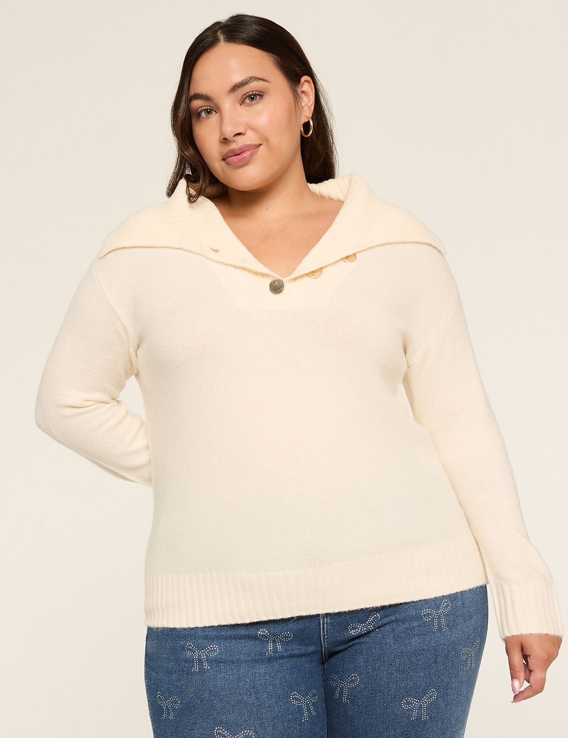 Button-Collar Pullover Sweater
