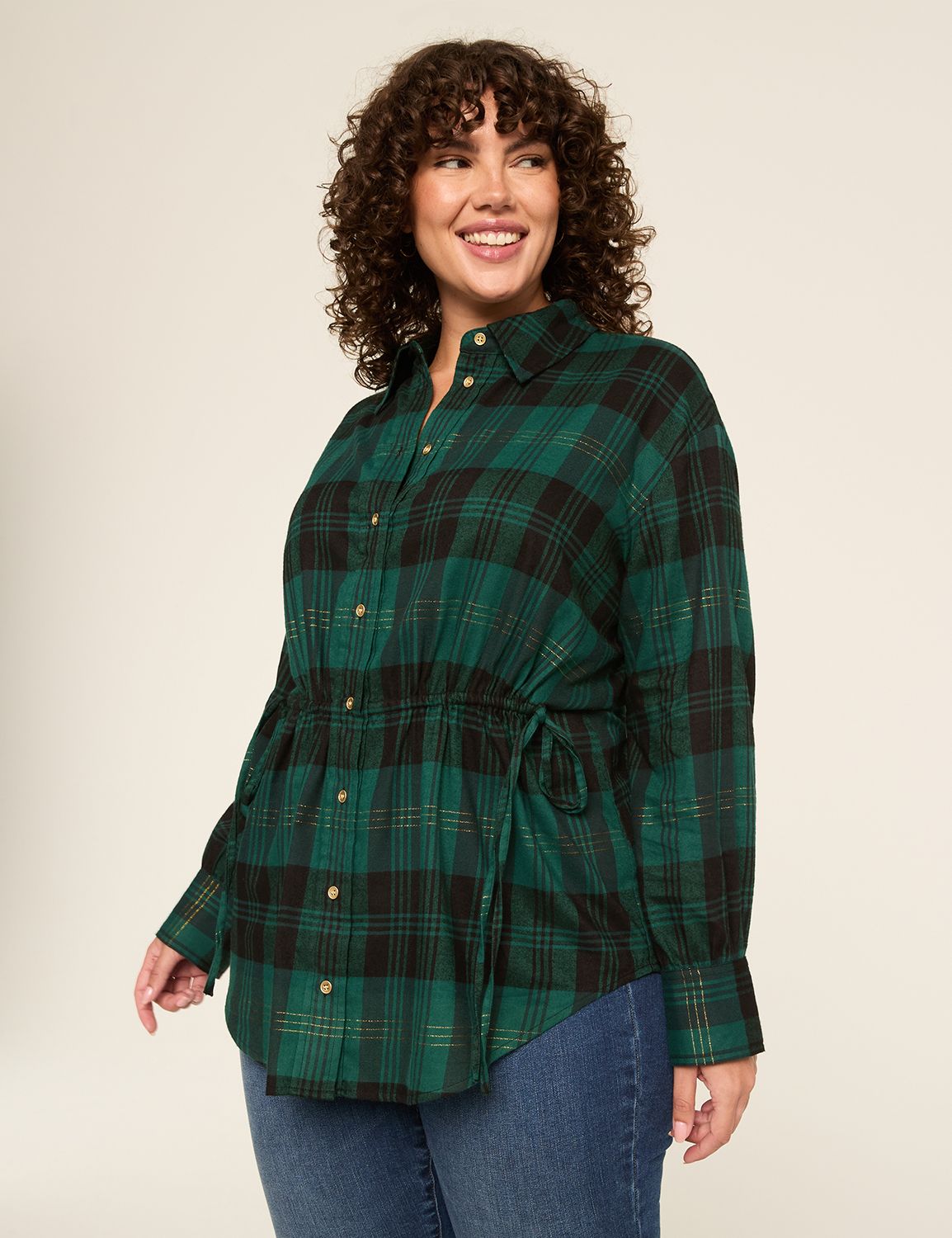 Relaxed Tie-Waist Button-Down Tunic Top