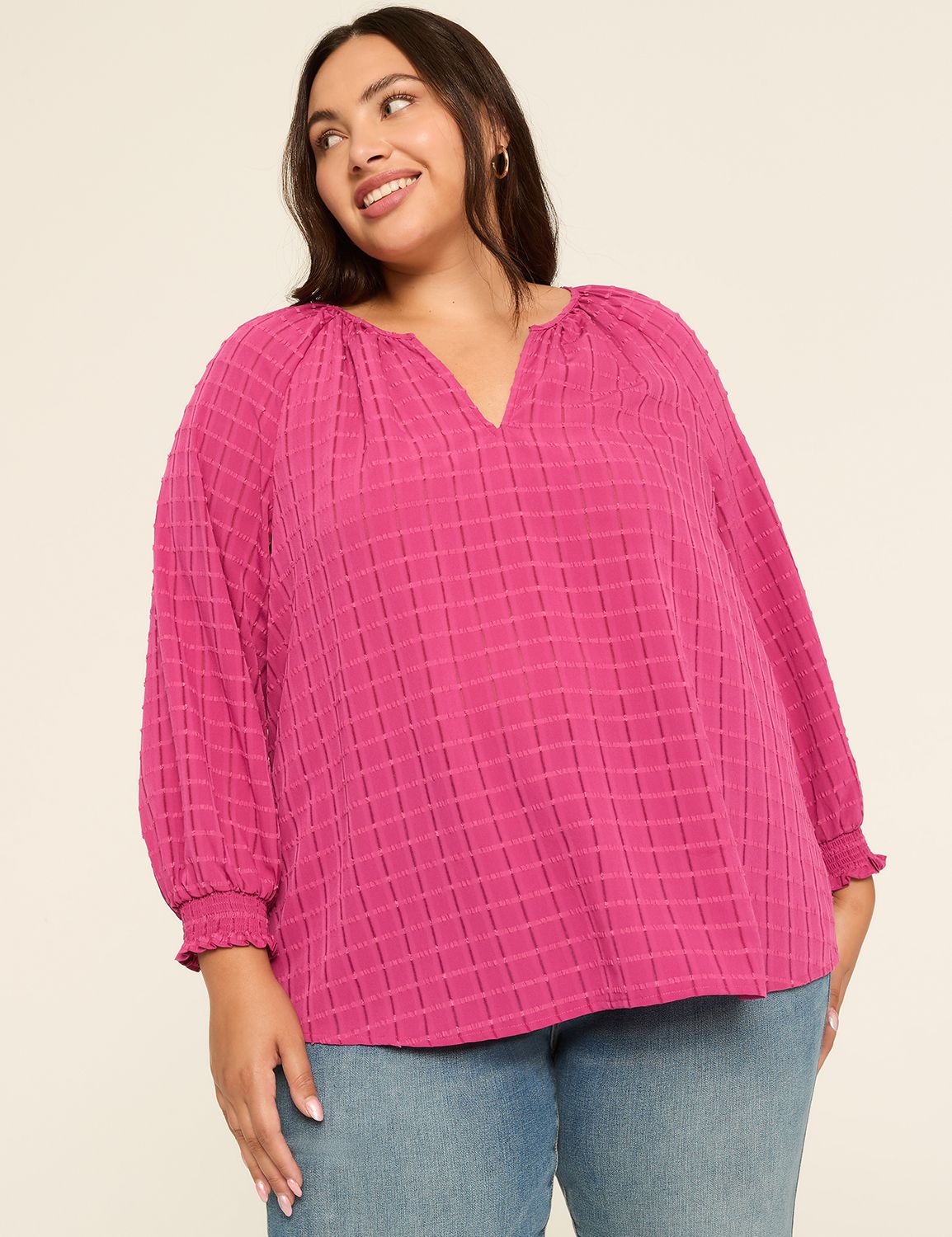 Swing LS Split Neck Popover Blouse Product Image 1