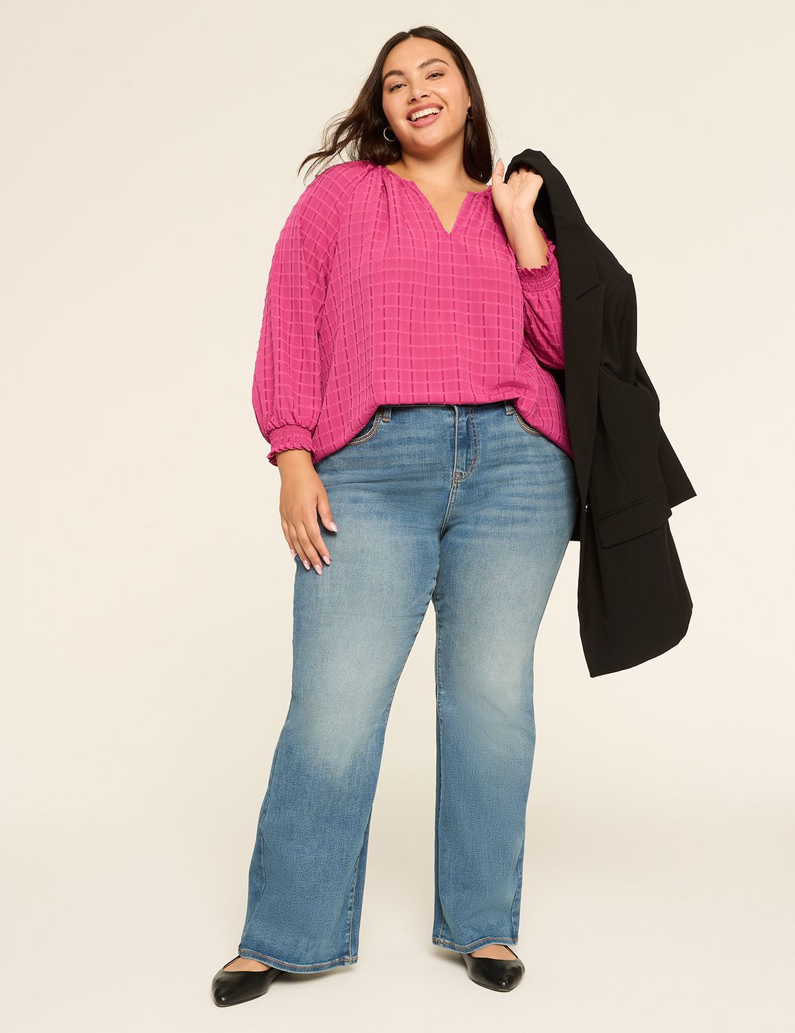 Swing LS Split Neck Popover Blouse Product Image 3