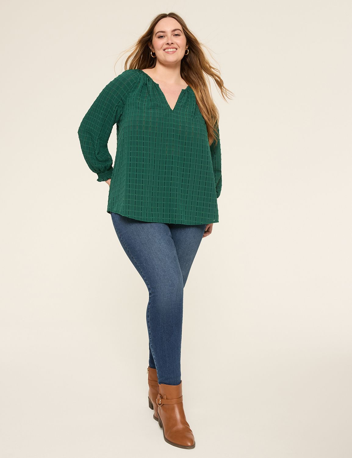 Swing LS Split Neck Popover Blouse Product Image 3