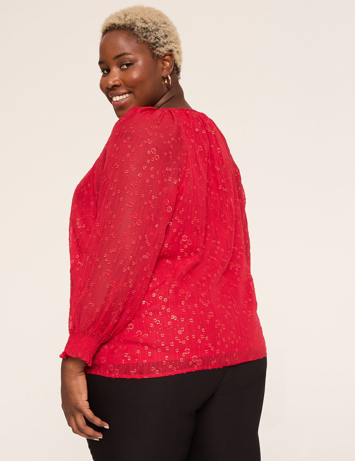 Swing Metallic Split-Neck Popover Blouse