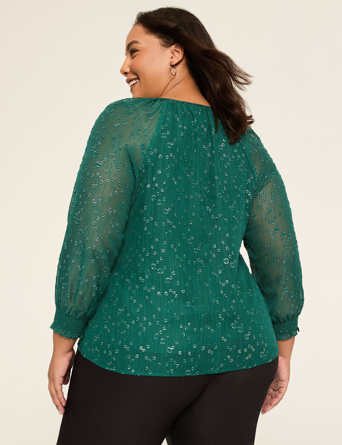 Swing Metallic Split-Neck Popover Blouse