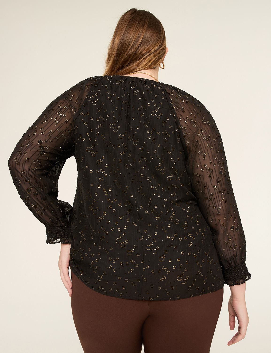 Swing Metallic Split-Neck Popover Blouse