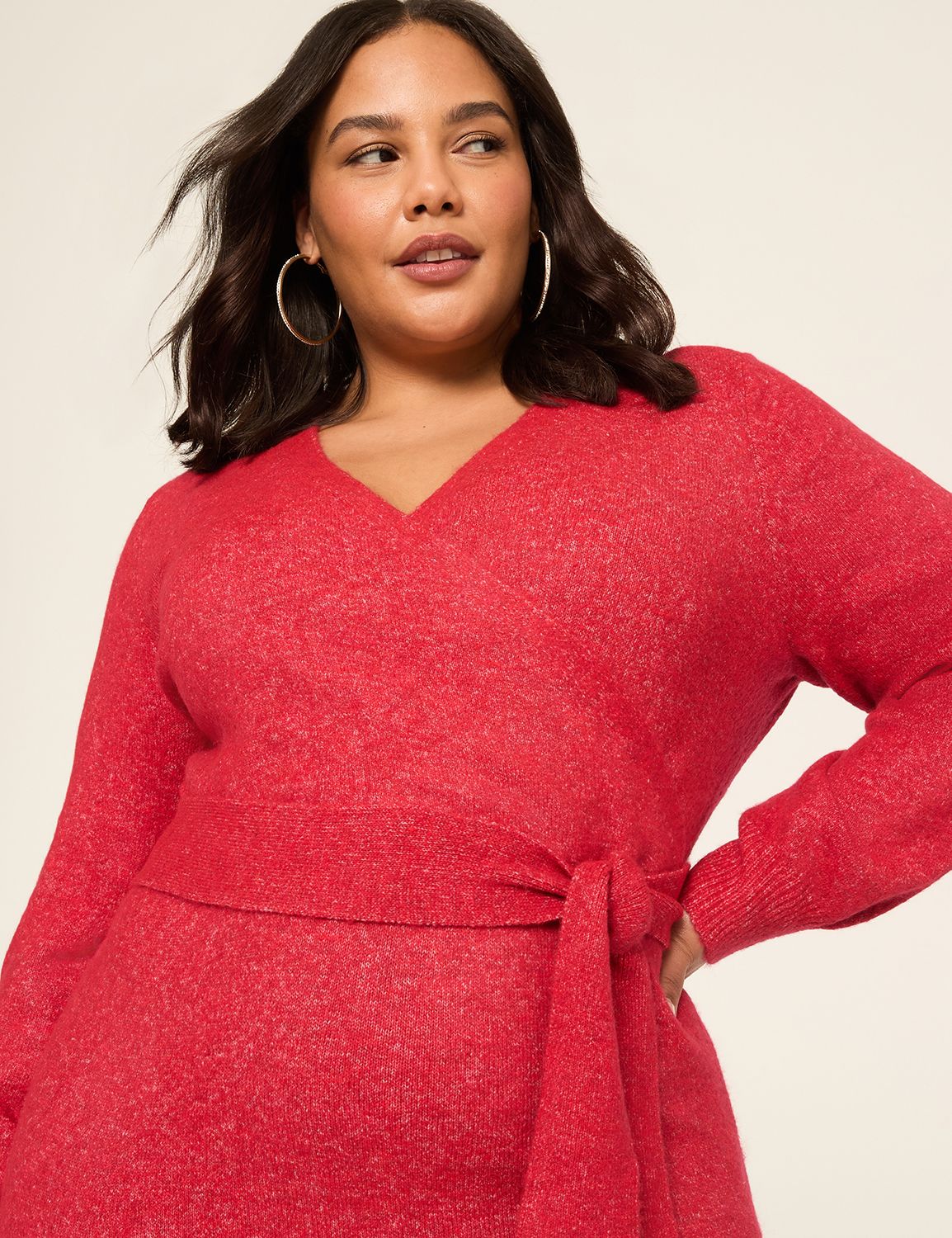LS SURPLICE SWEATER DRESS 1148981 | LaneBryant