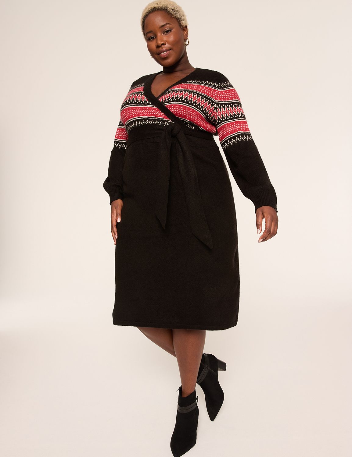 Fair Isle Faux-Wrap Sweater Midi Dress | LaneBryant
