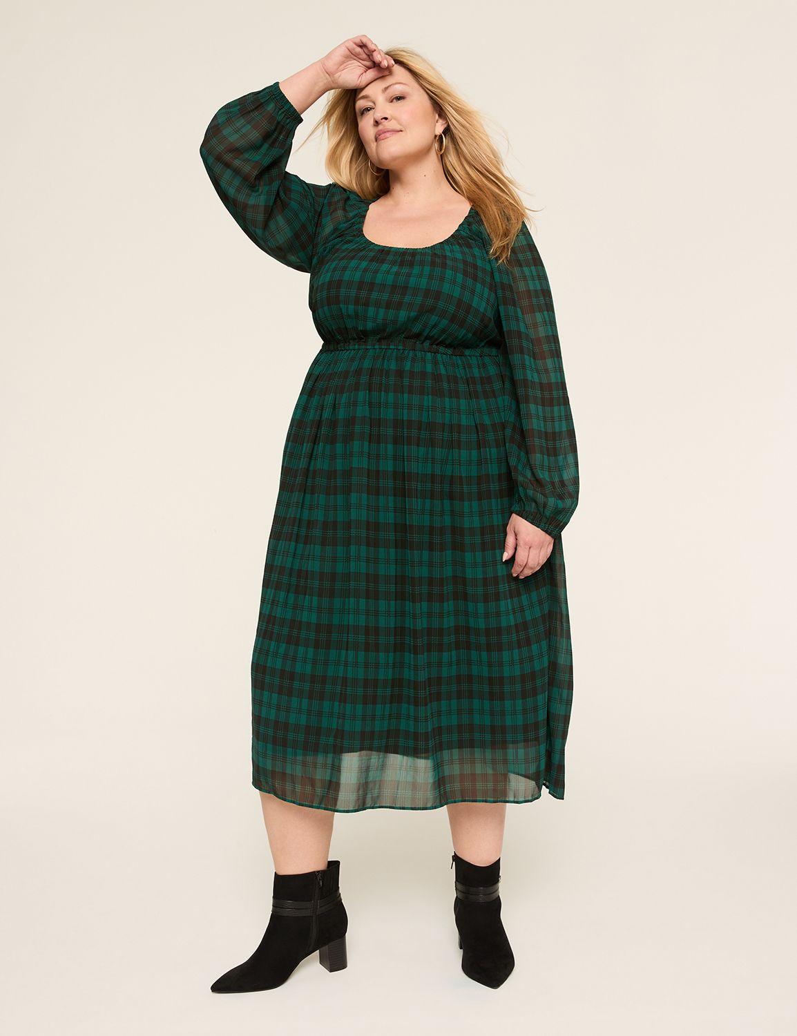 Long-Sleeve Scoop-Neck Midi Dress