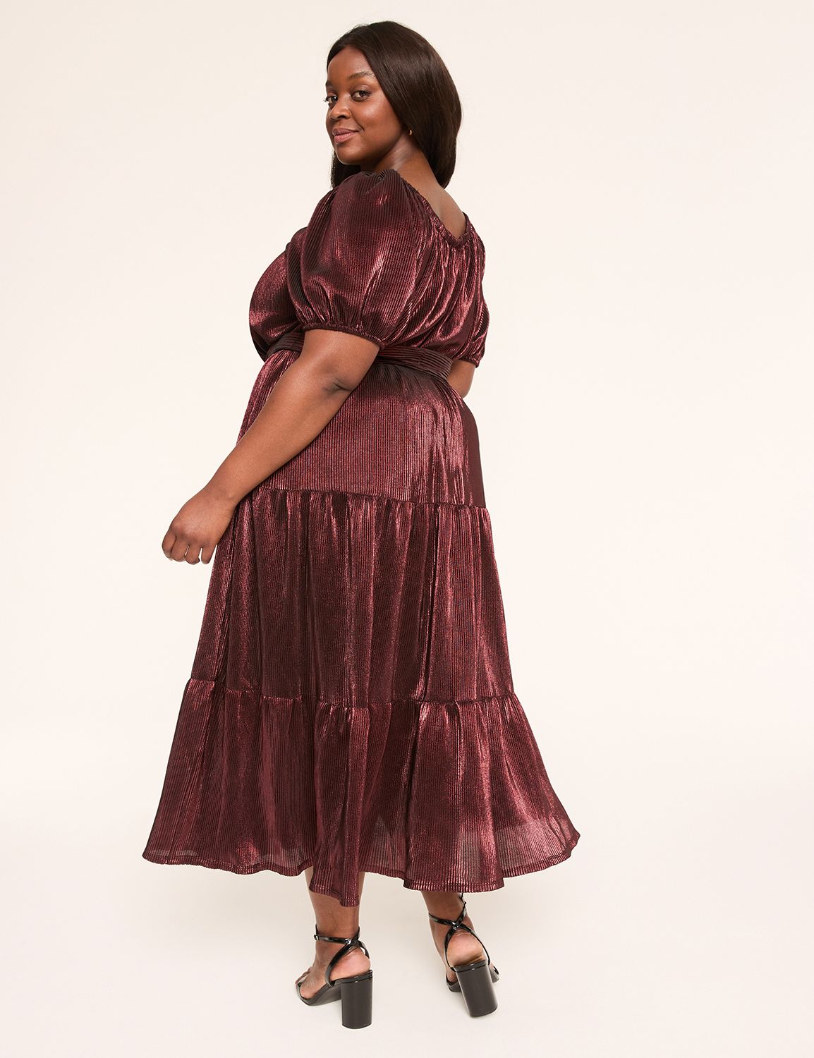 Convertible Neckline Plisse Tiered Maxi Dress | LaneBryant