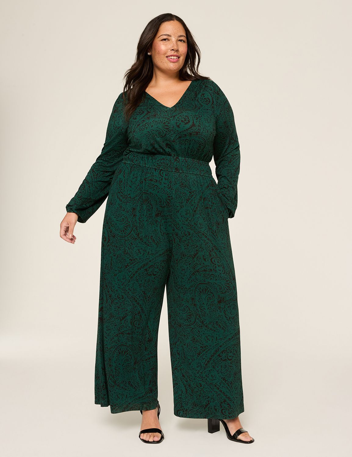 LS VNECK SMOCKED WAIST JUMPSUIT 114 Product Image 1