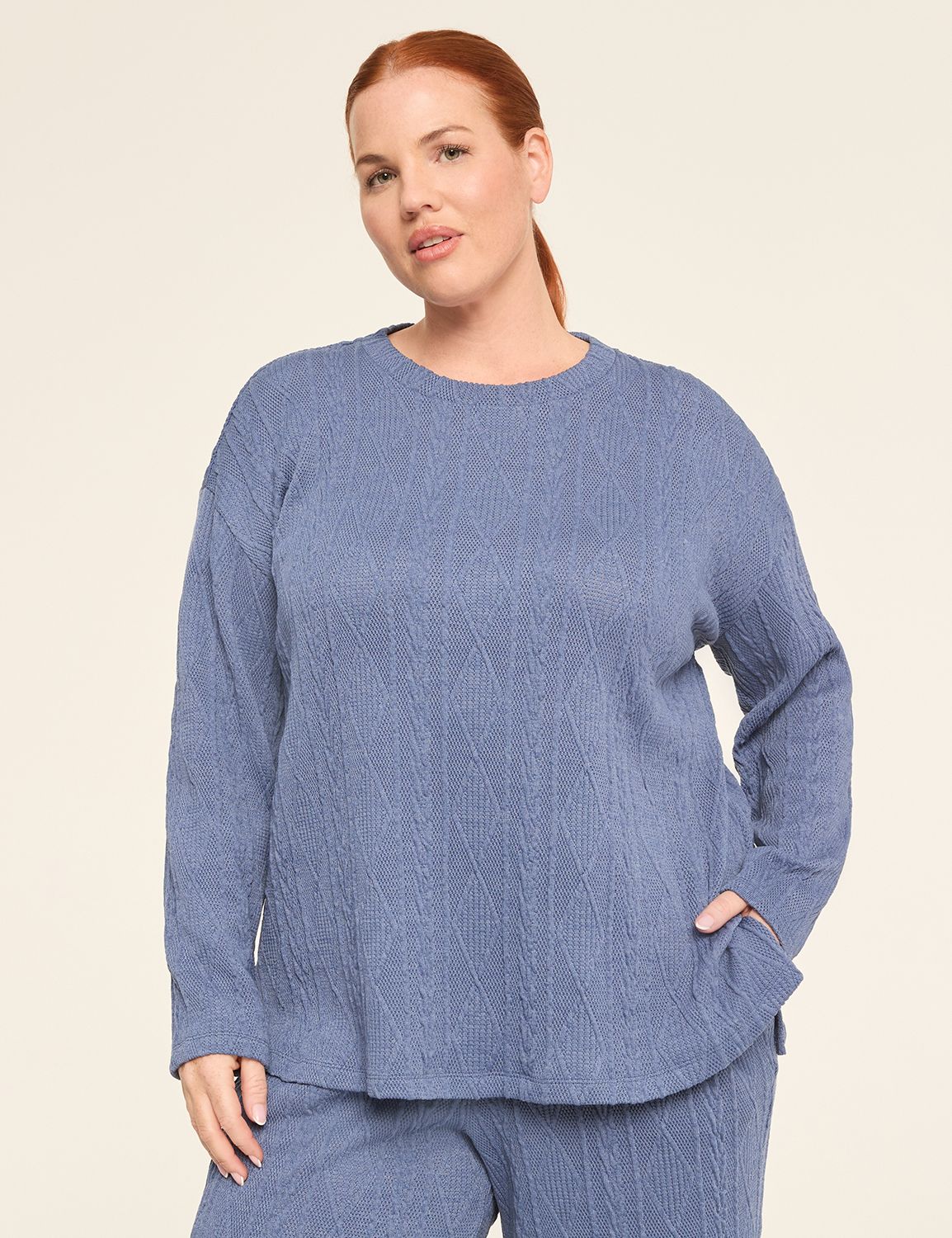 LIVI Long-Sleeve Cable Knit Texture Top