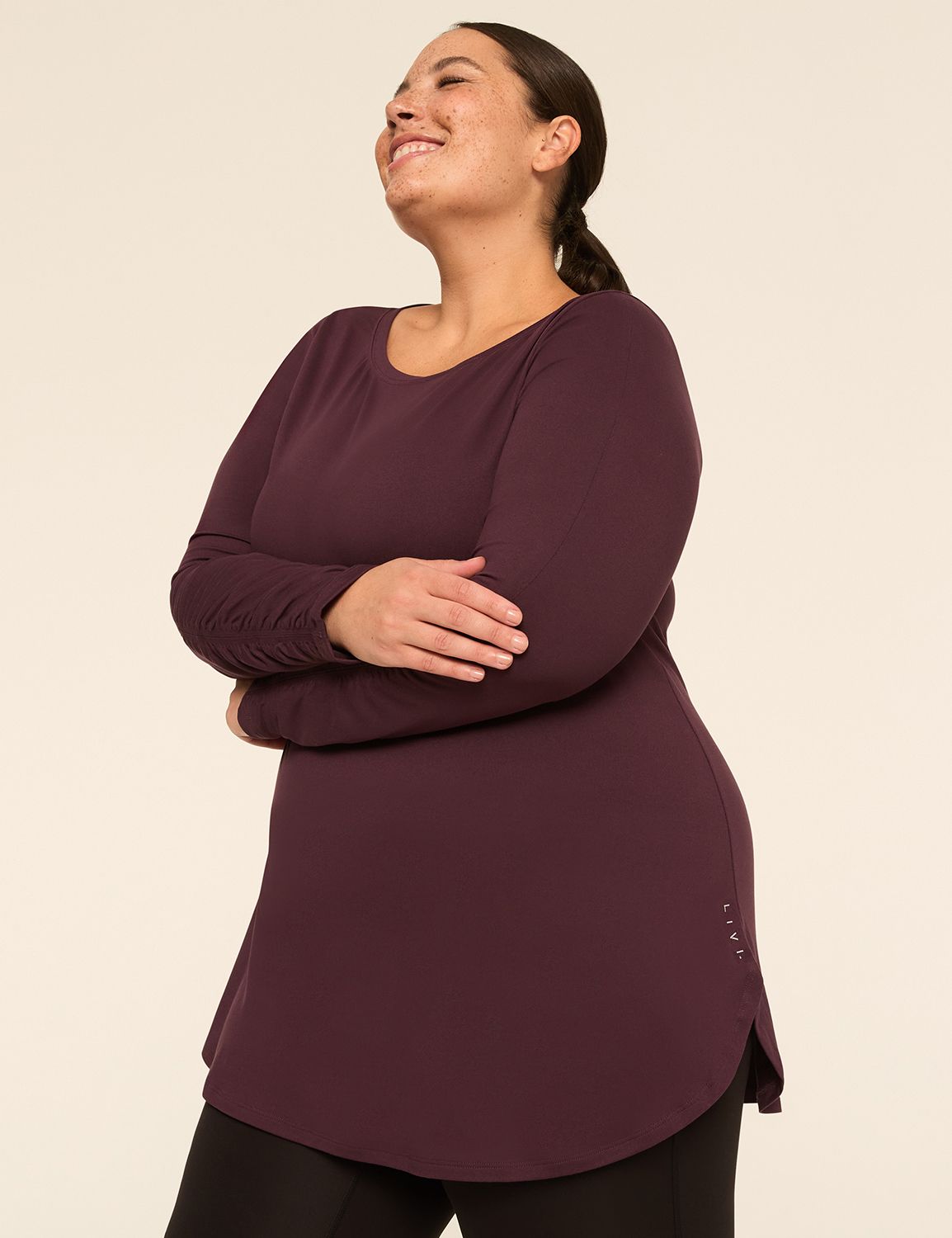 LIVI Soft Boatneck Ruched-Sleeve Tunic