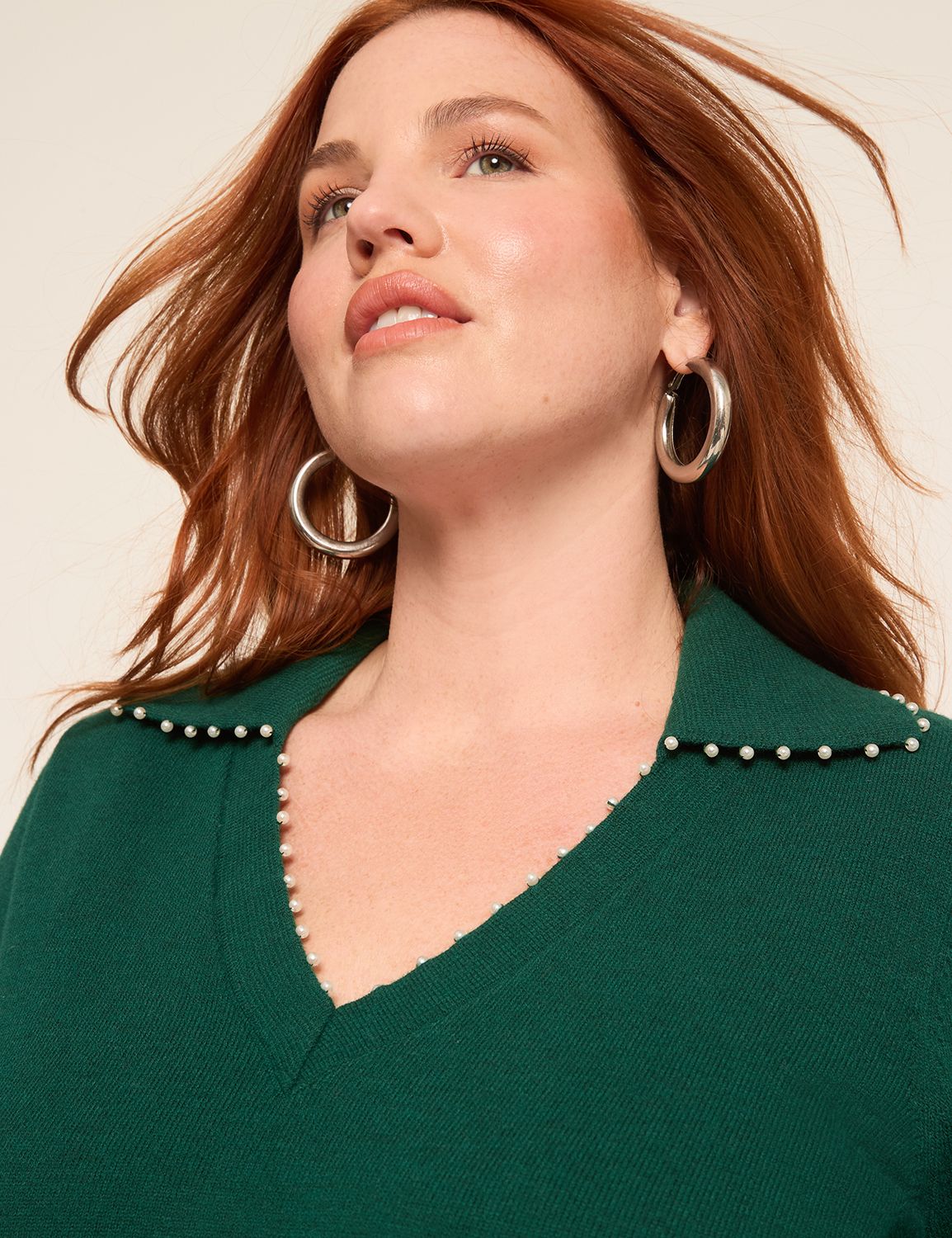 Classic Long Sleeve Pearl V-Neck Co Product Image 4