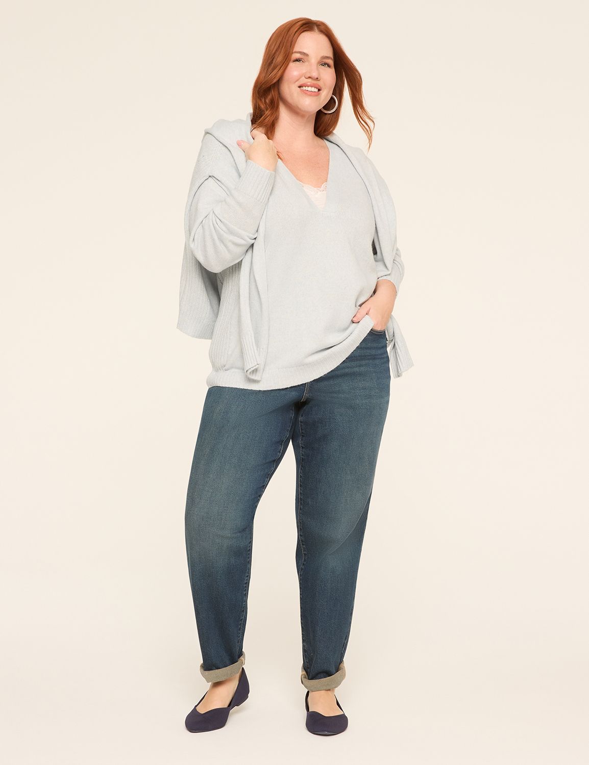 Long Sleeve Lace V-Neck Pullover Sw Product Image 3