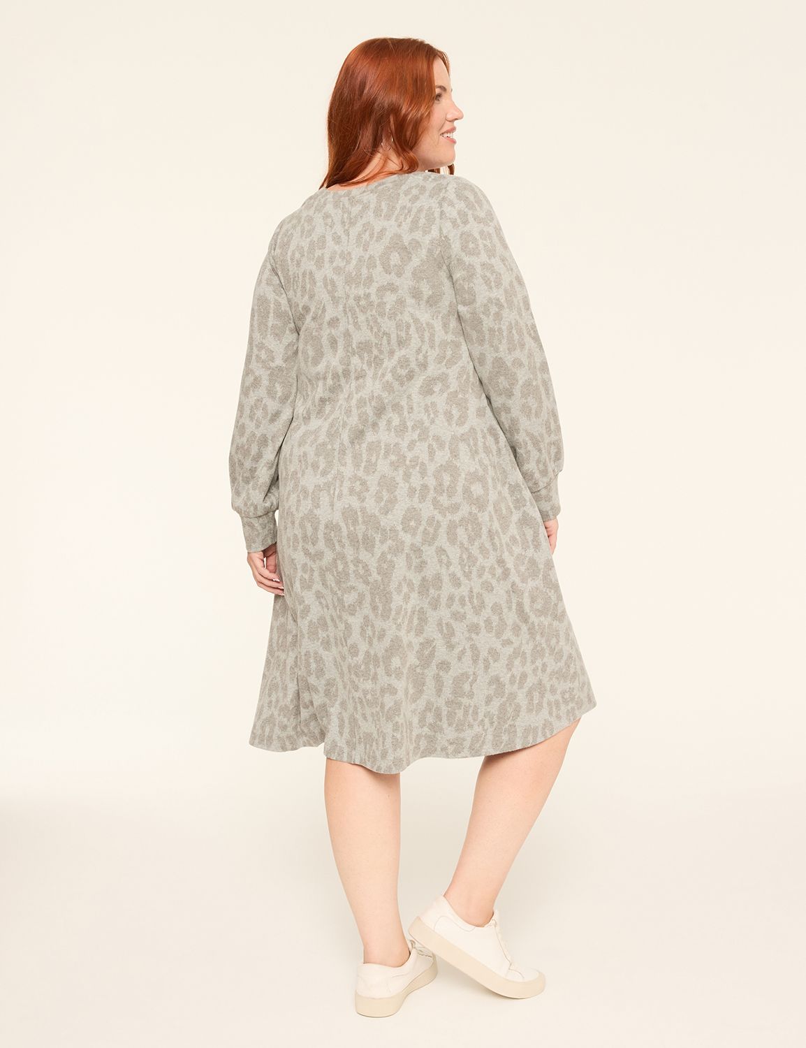 Long-Sleeve Crew-Neck Jacquard Swing Dress