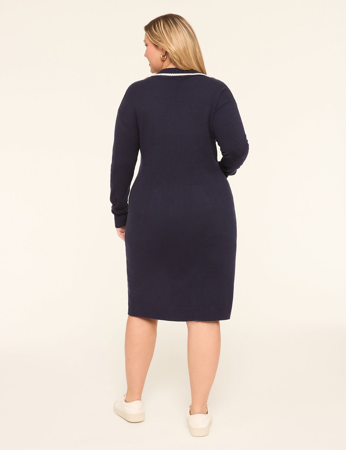 V-Neck Collared Sweater Dress