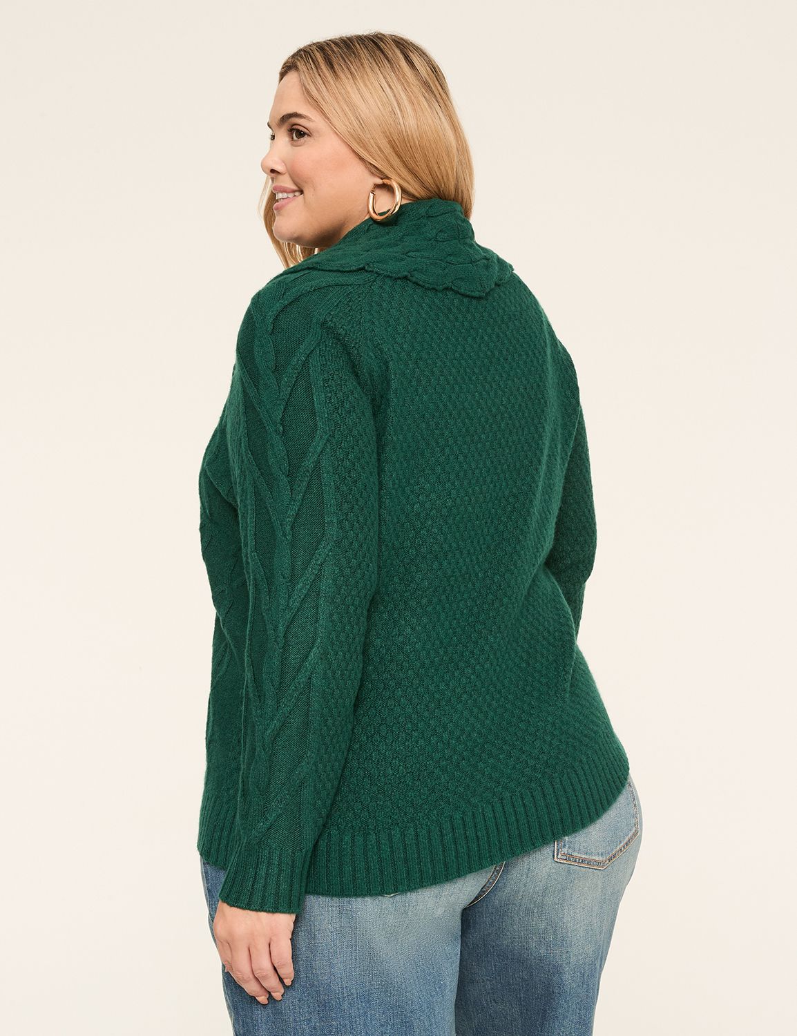 Long Sleeve Cowl Neck Cable Sweater Product Image 2