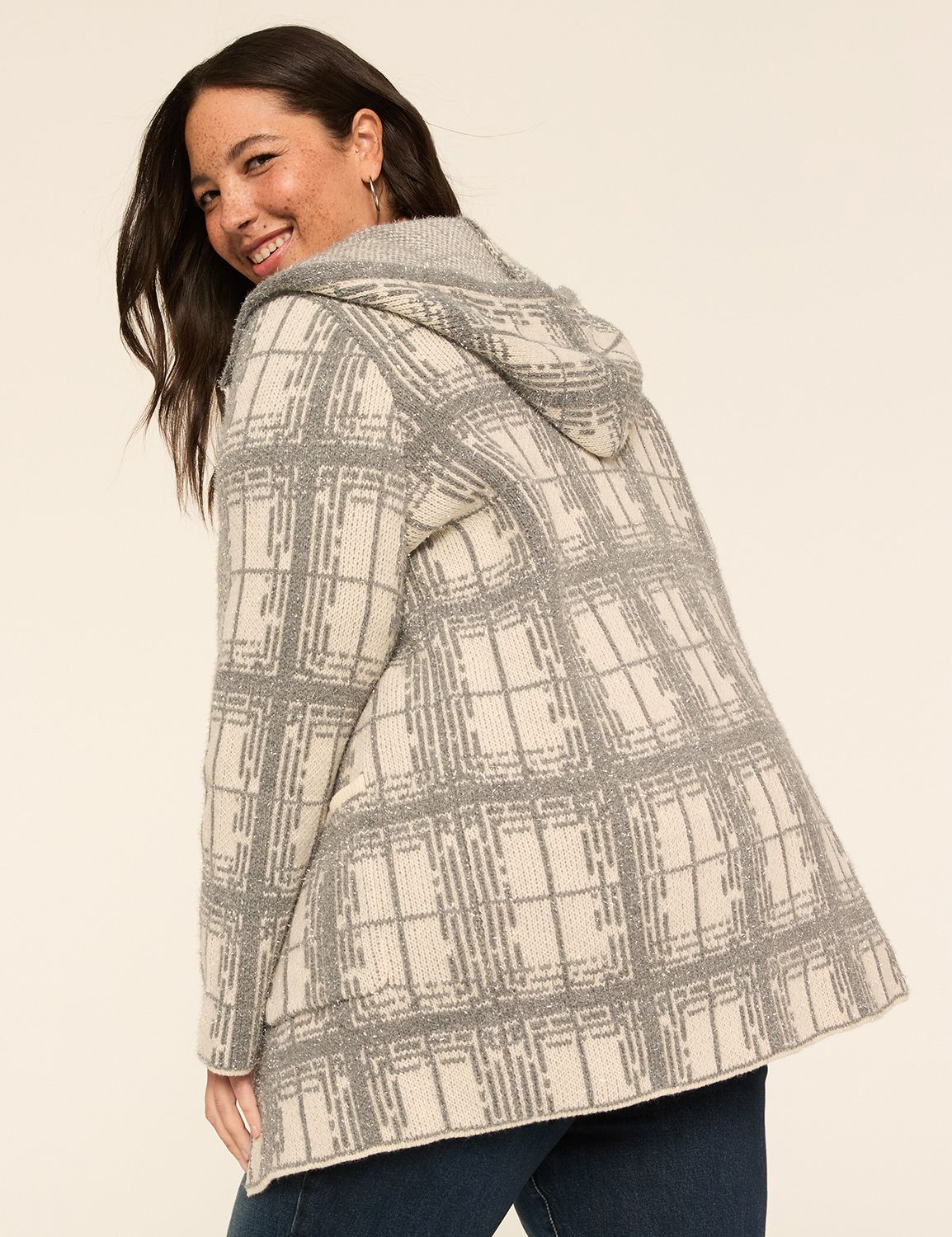 Plaid Open-Front Hoodie Cardigan