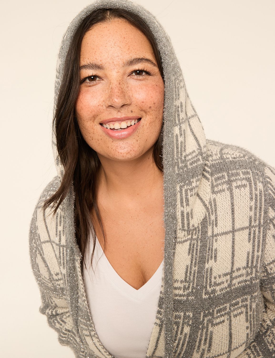 Long Sleeve Plaid Open Front Hoodie Product Image 4