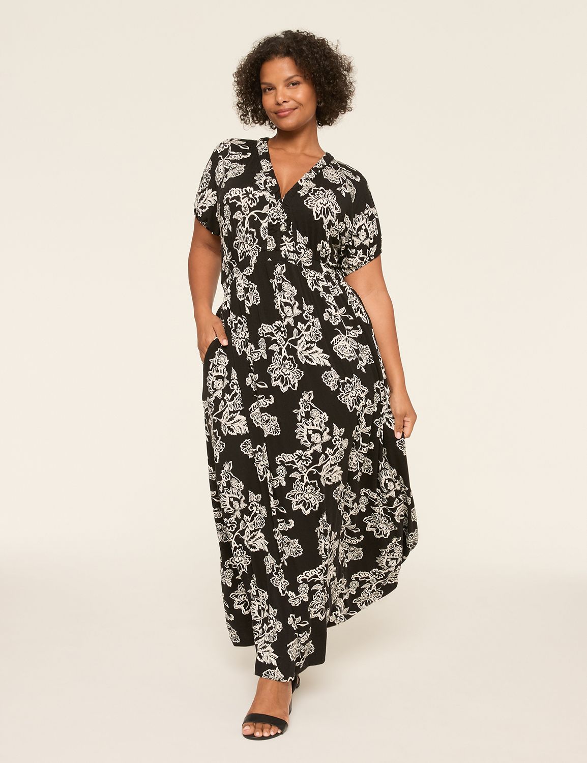 Puff-Sleeve V-Neck Dress