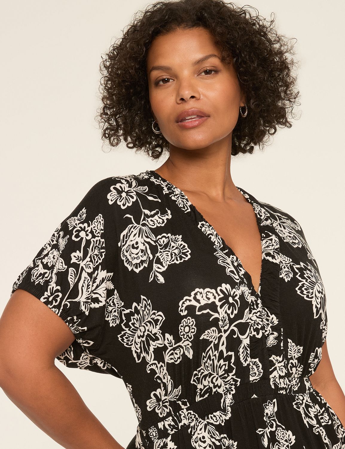 SS VNECK DOLMAN PUFF SLEEVE DRESS 1 Product Image 3