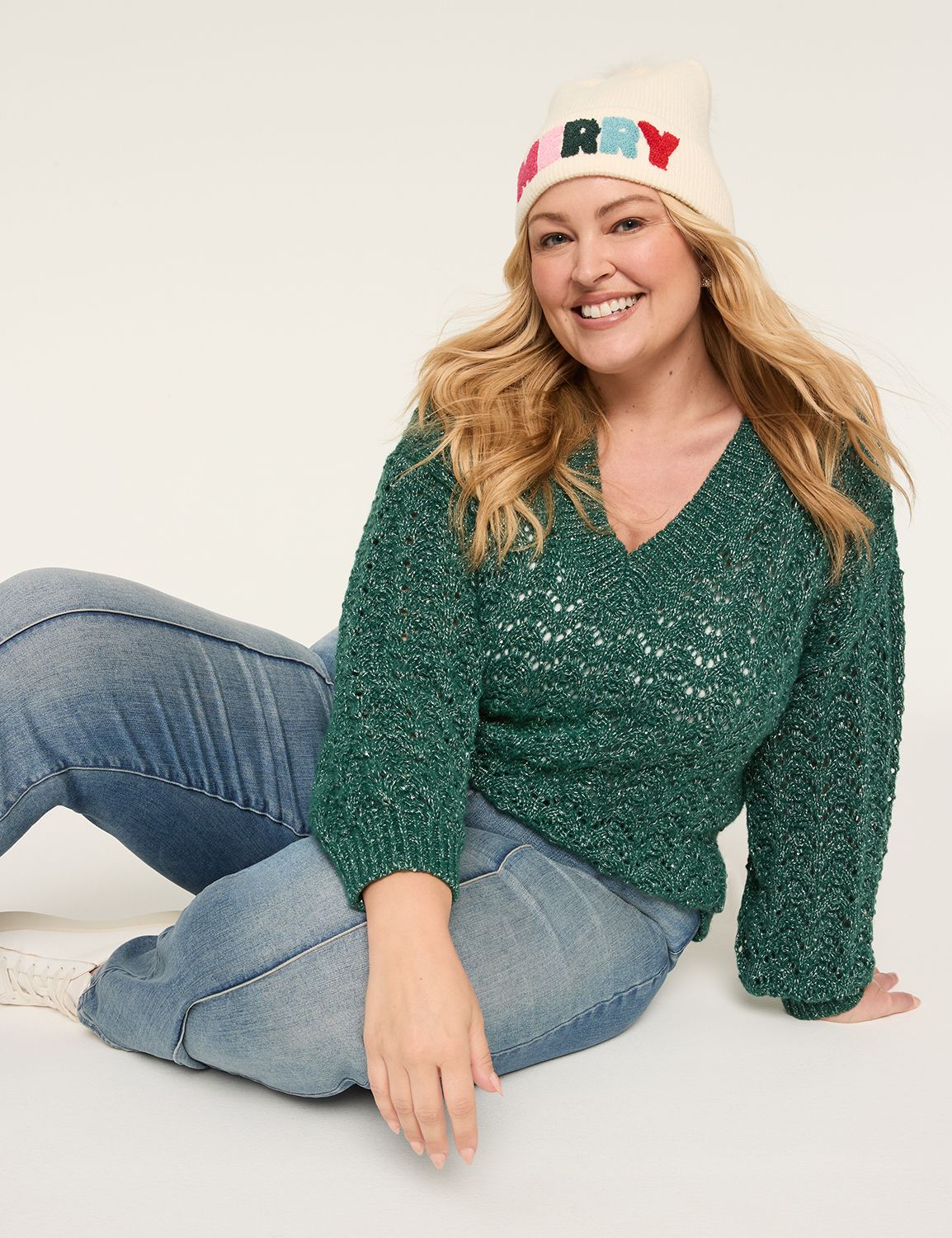 Relaxed Long Sleeve V-Neck Stitch P Product Image 3