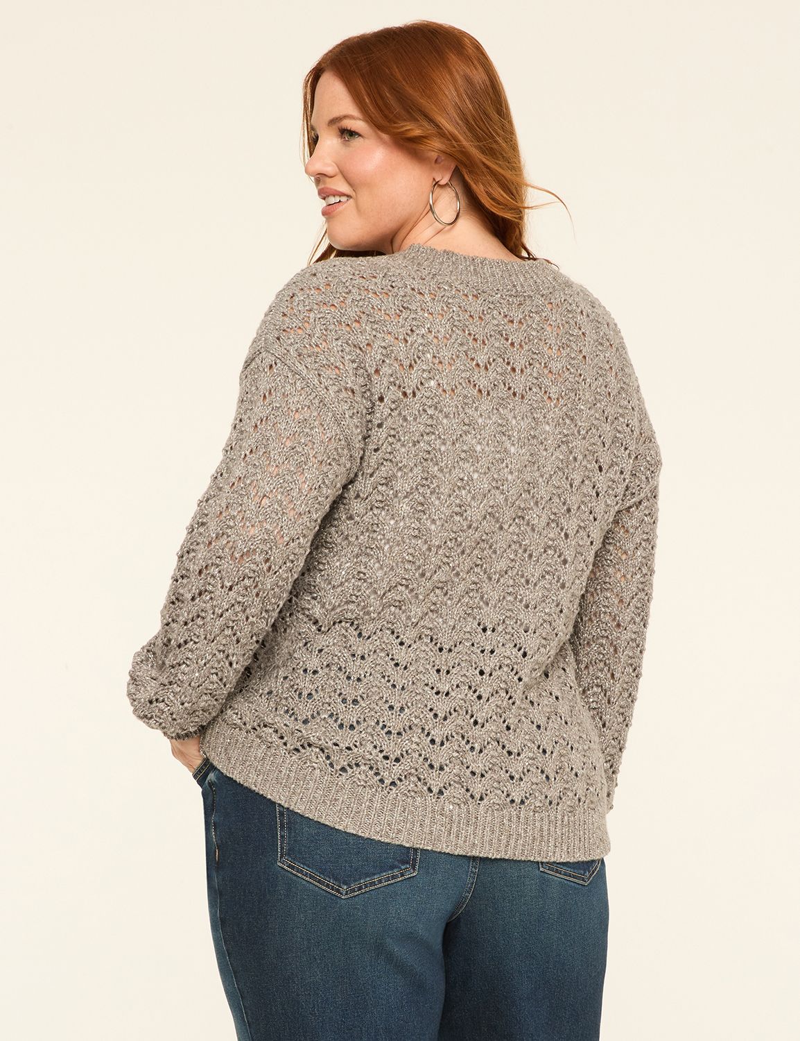 Relaxed Sequin V-Neck Stitch Pullover Sweater