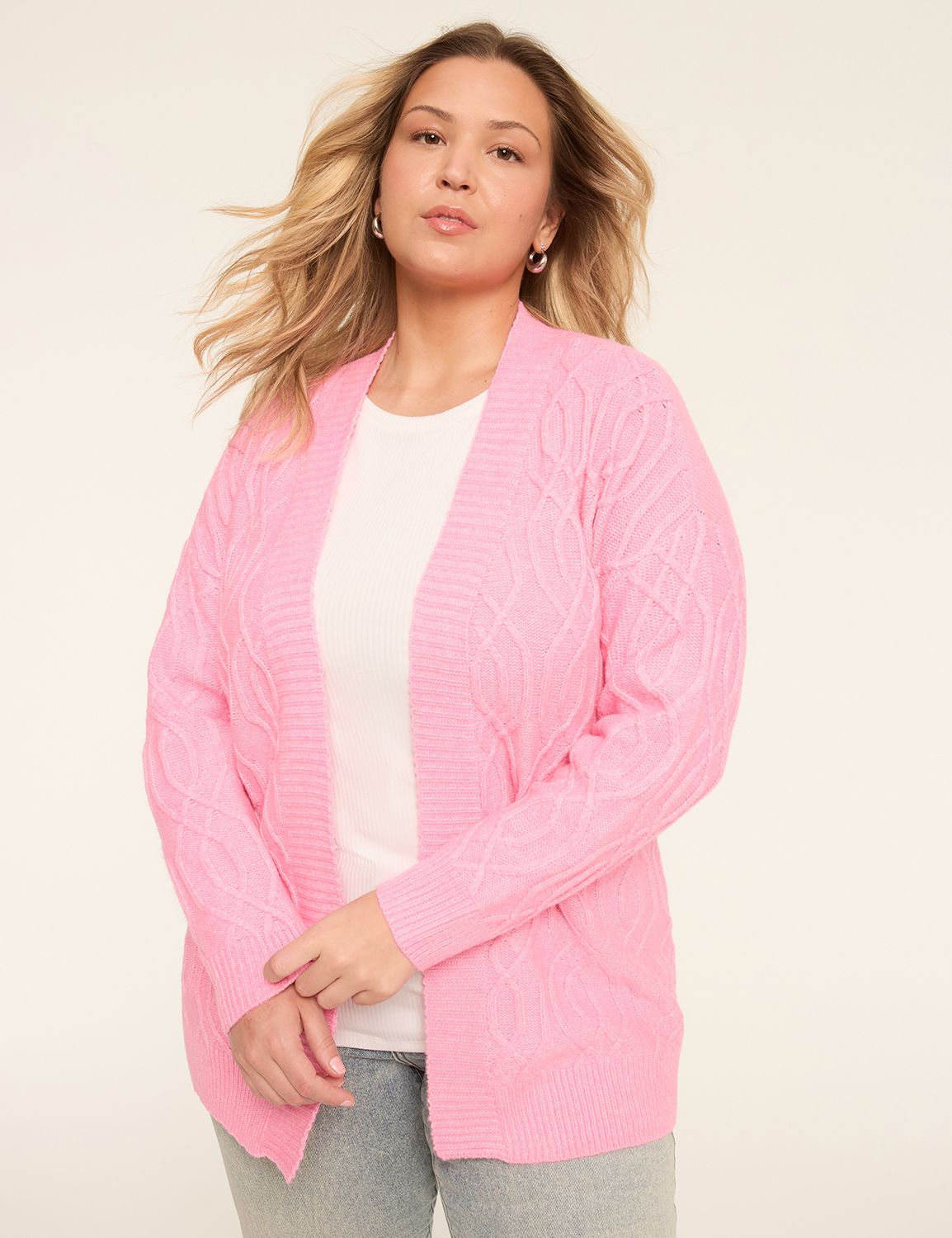 Trellis-Stitch Open-Front Cardigan