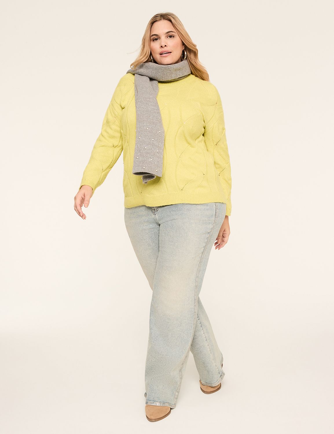 Relaxed Long Sleeve Pointelle Cable Product Image 3