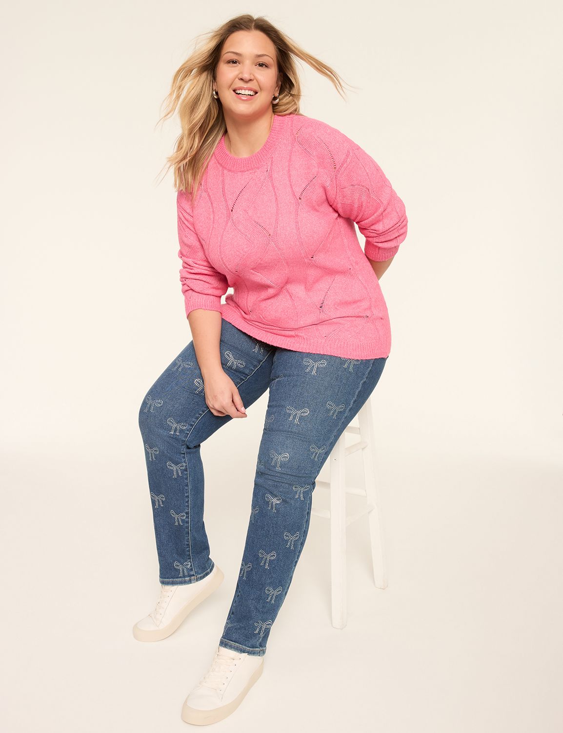 Relaxed Long Sleeve Pointelle Cable Product Image 3