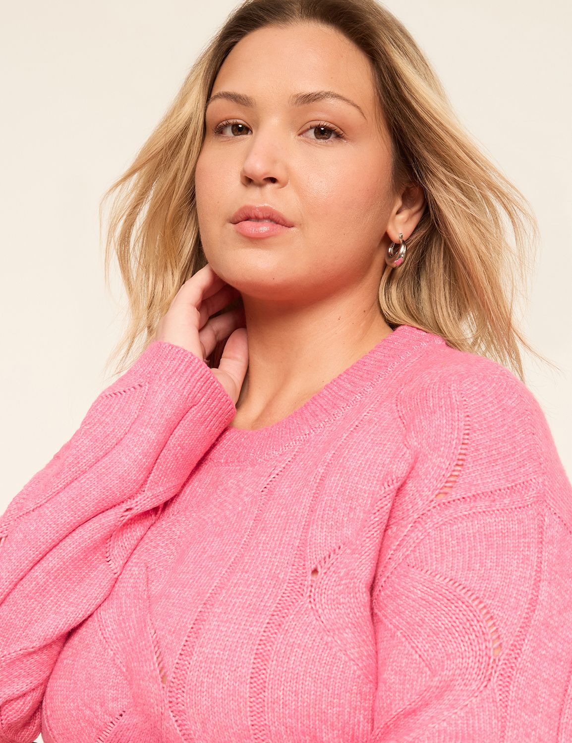 Relaxed Long Sleeve Pointelle Cable Product Image 4