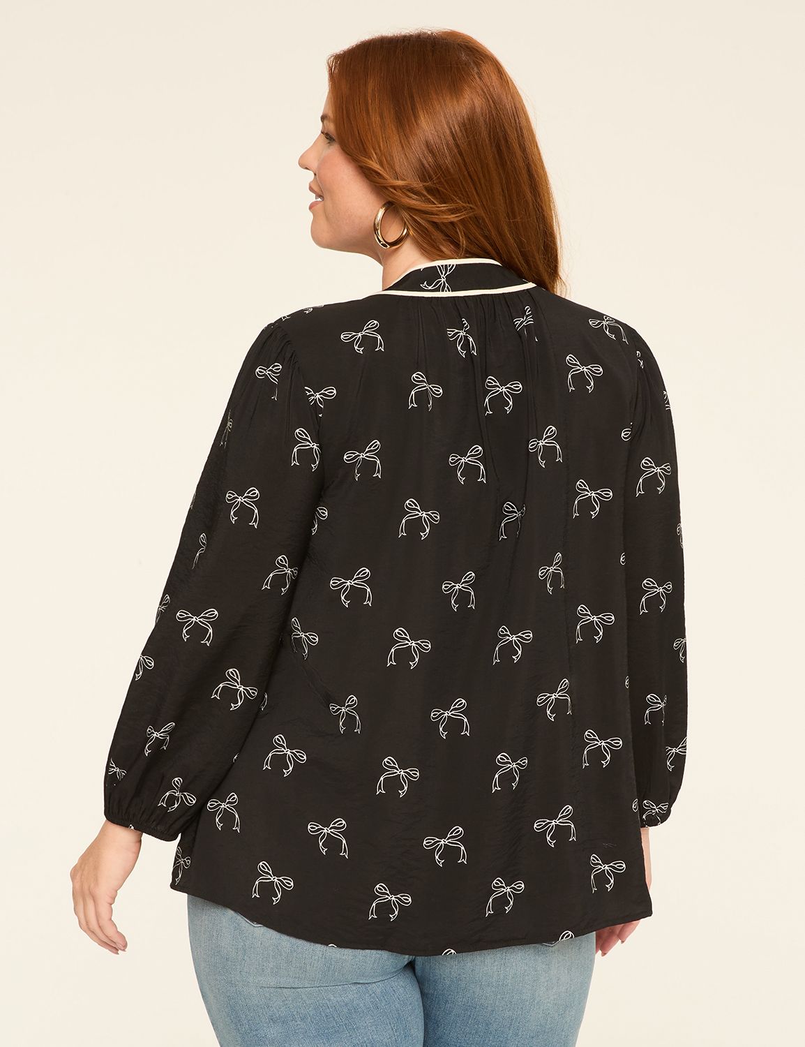 Bracelet-Sleeve Split-Neck Popover Blouse