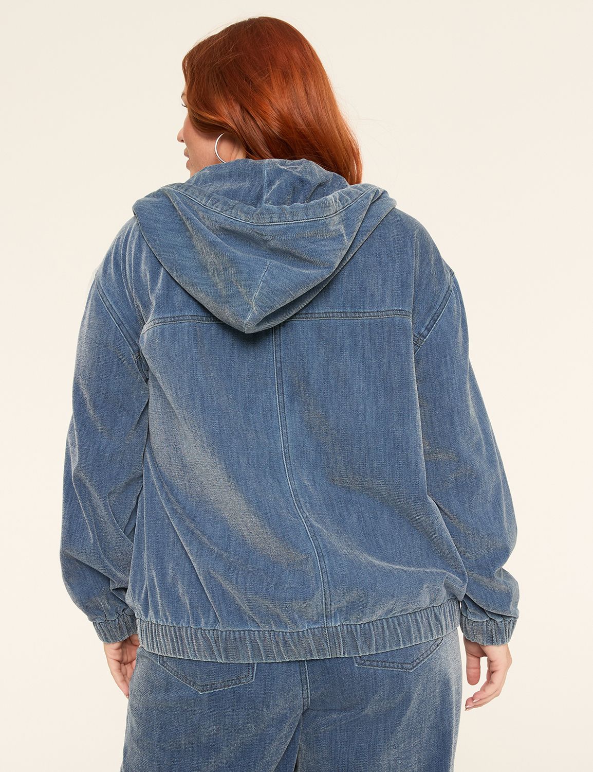 Cloud Knit Denim Zip-Front Hoodie