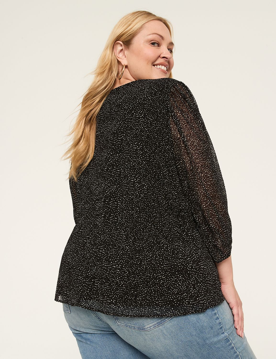3/4-Sleeve Faux-Wrap Blouse