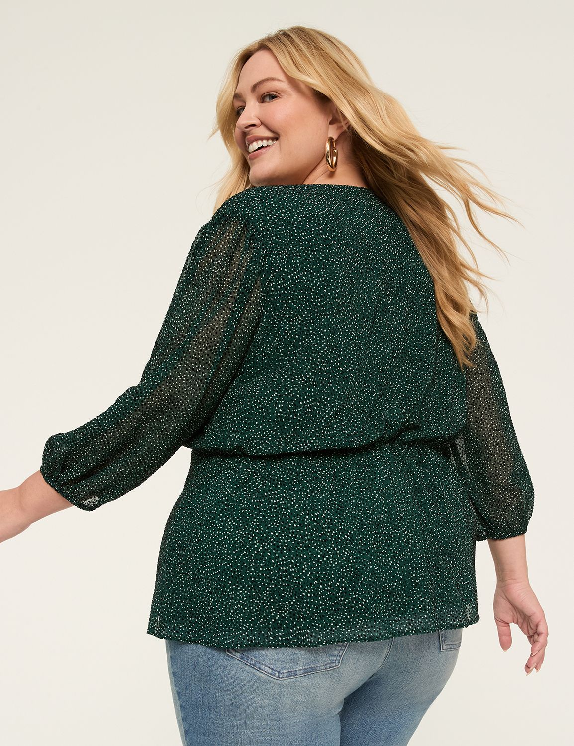 3/4-Sleeve Faux-Wrap Blouse