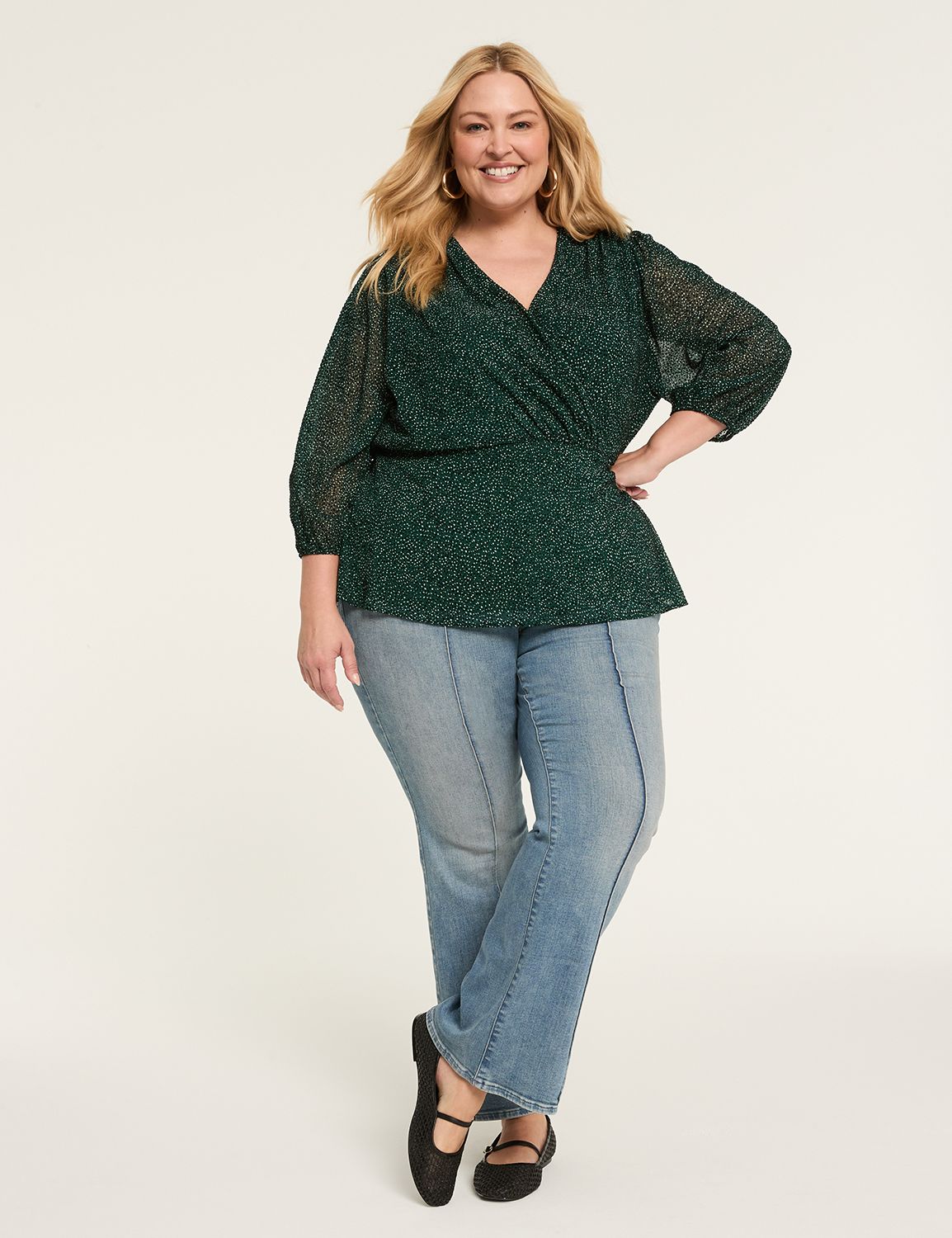 Classic 3/4 Sleeve Vneck Wrap Blous Product Image 3