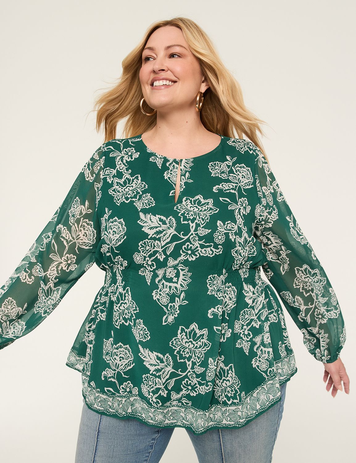 Relaxed Smocked-Side Popover Blouse