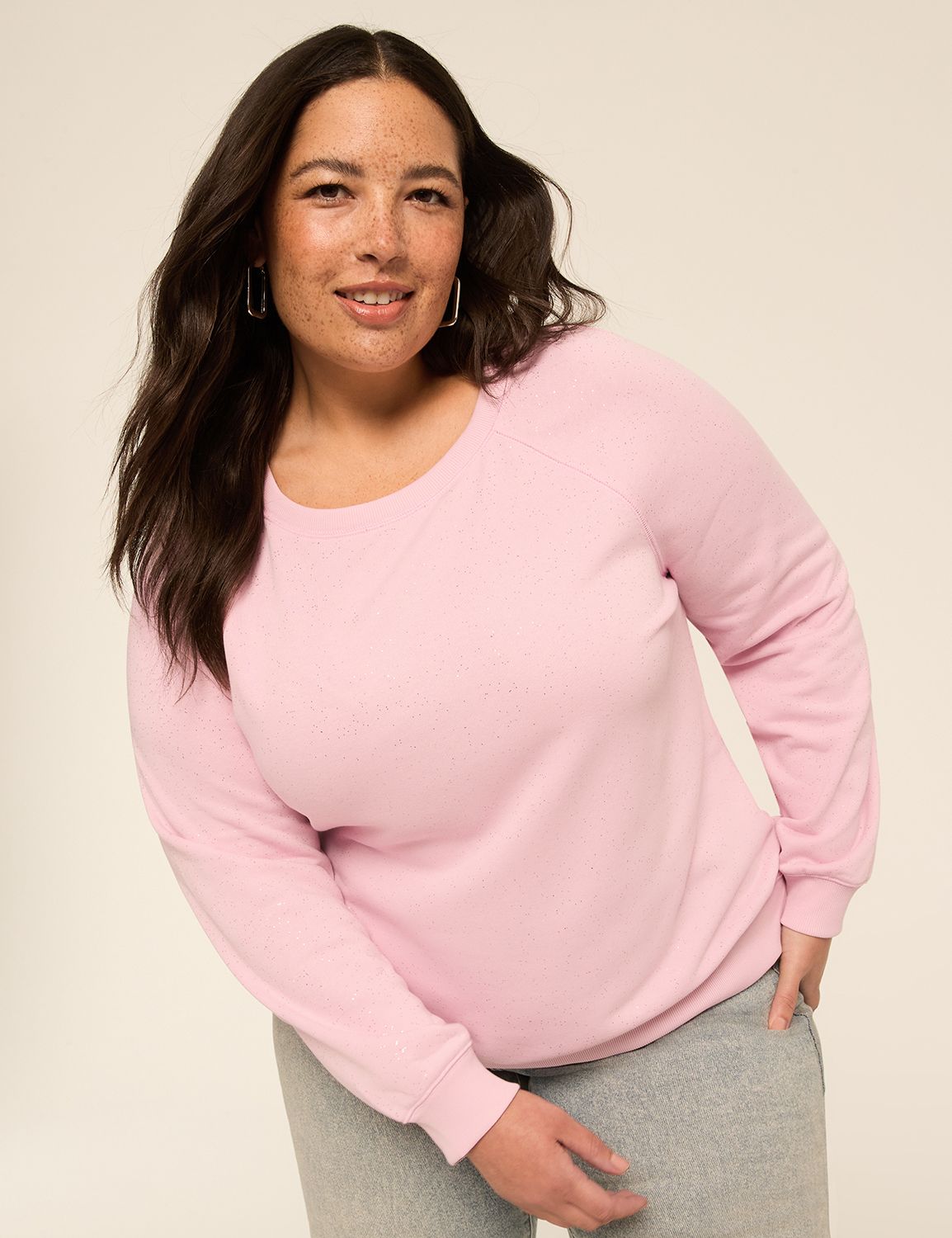 Long Raglan Sleeve Crew Neck Sparkl Product Image 1
