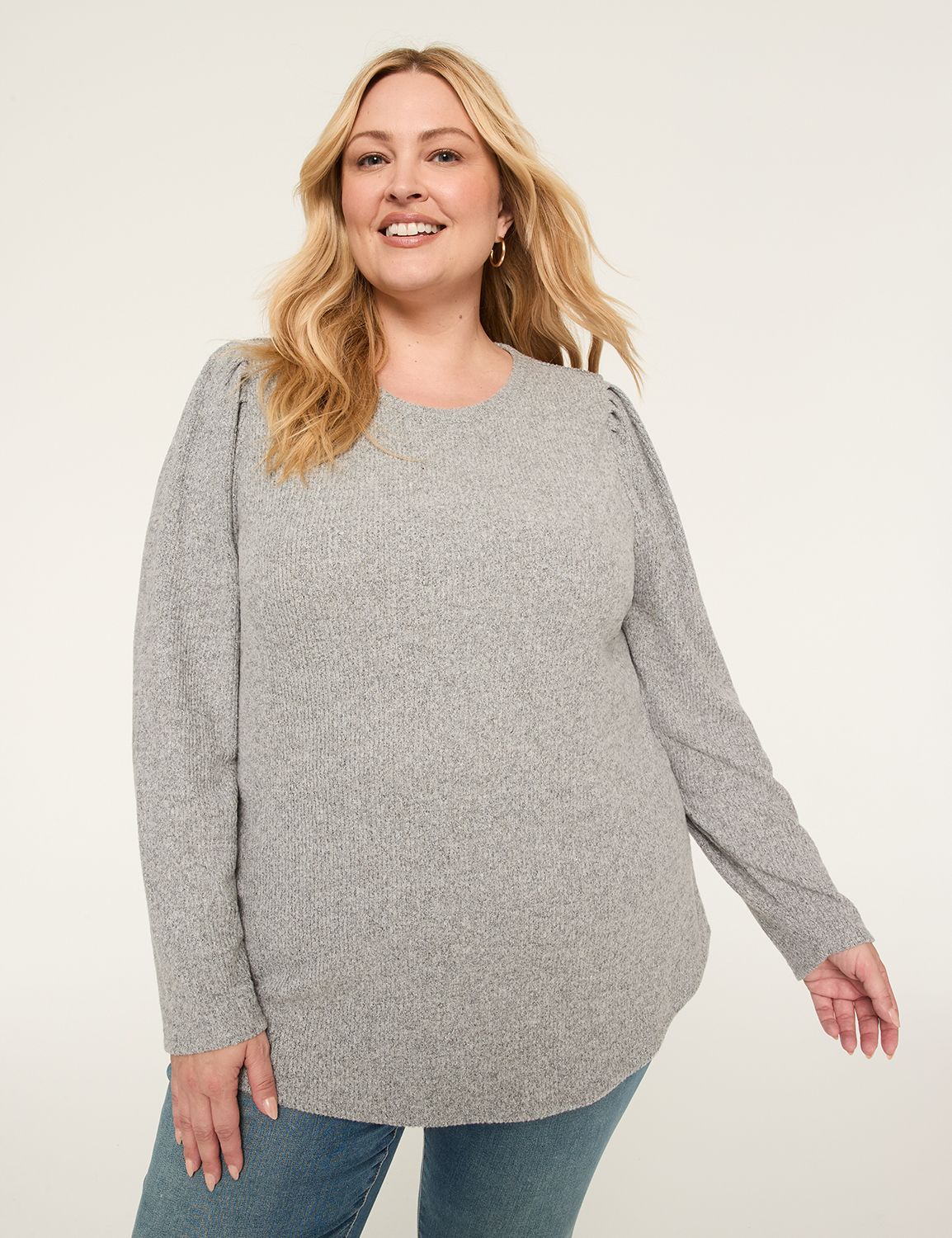 Lurex Pleat-Shoulder Cozy Rib Top