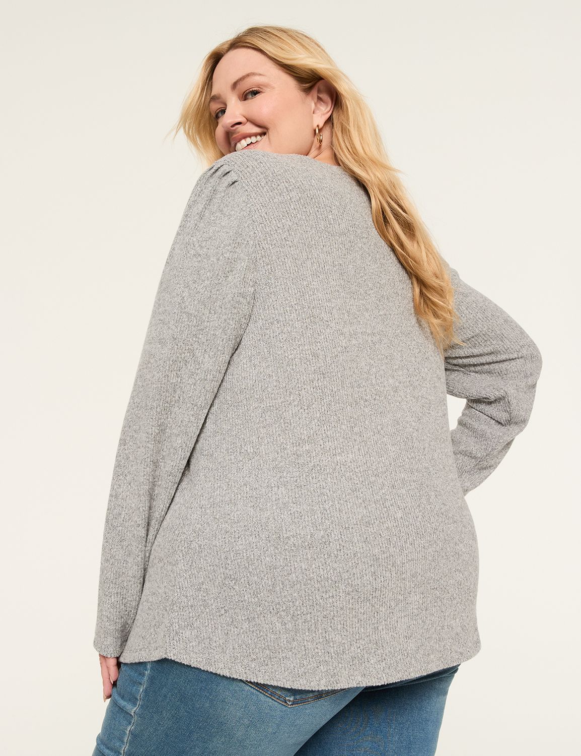 Lurex Pleat-Shoulder Cozy Rib Top