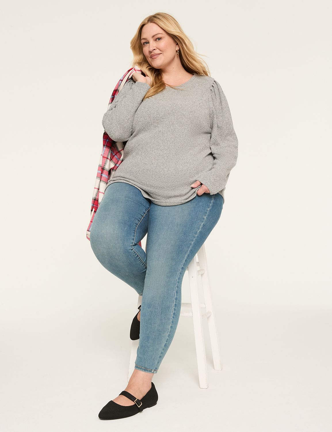 Long Pleated Sleeve Crew Neck Cozy Product Image 3