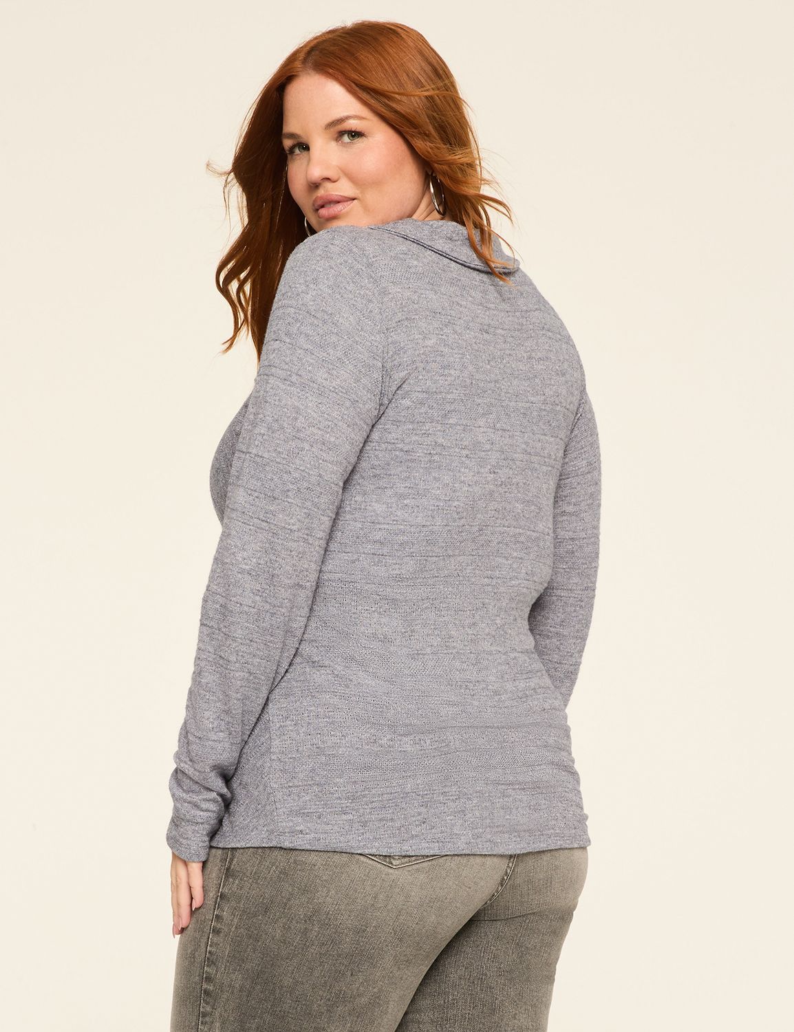 Long-Sleeve Faux-Wrap Textured Knit Top