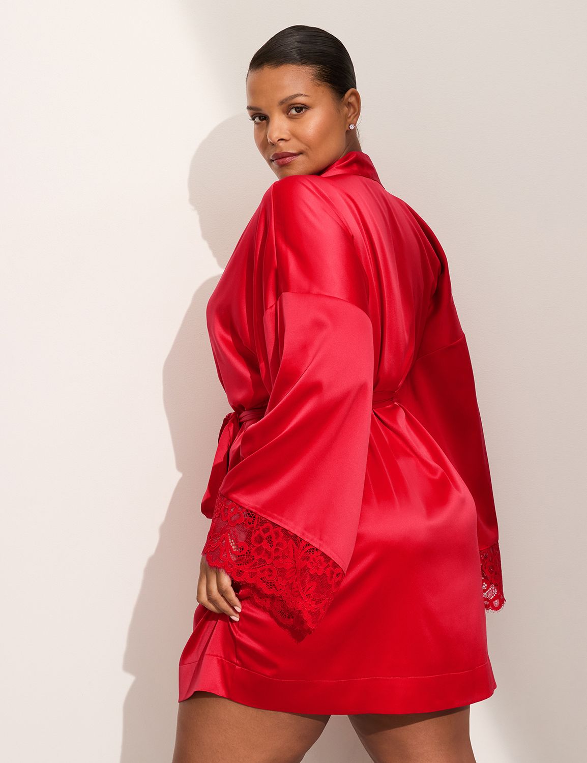 Satin Lace-Trim Robe