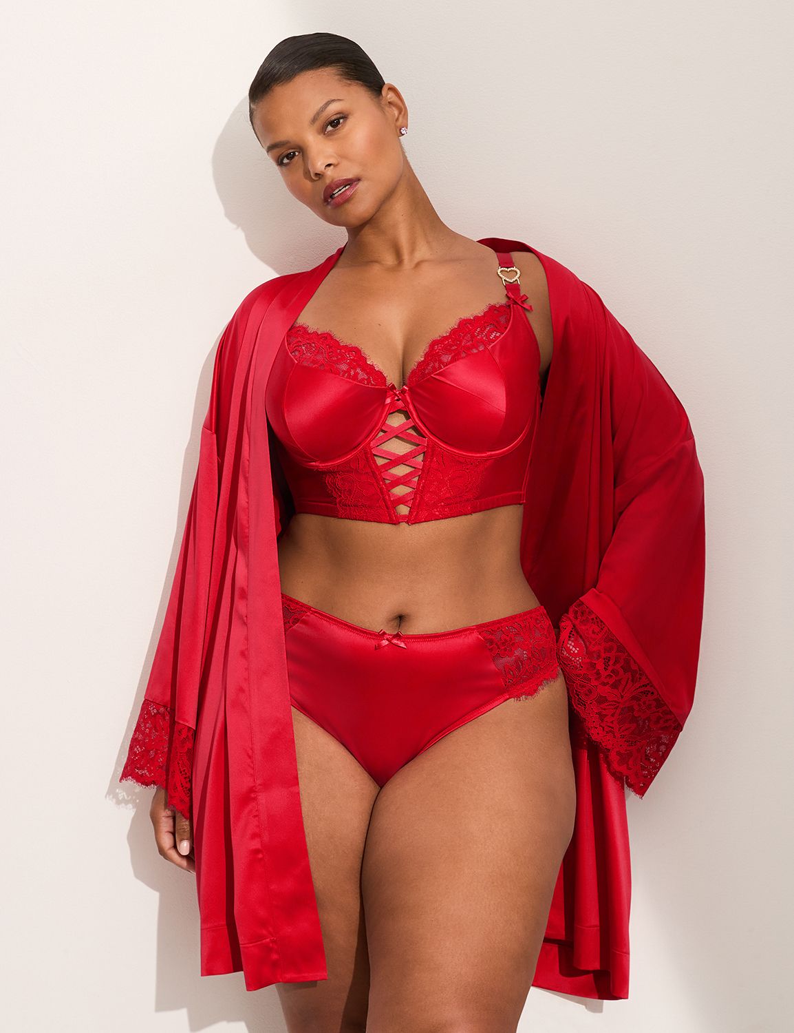 Satin Robe with Lace Sleeves 114744 Product Image 3