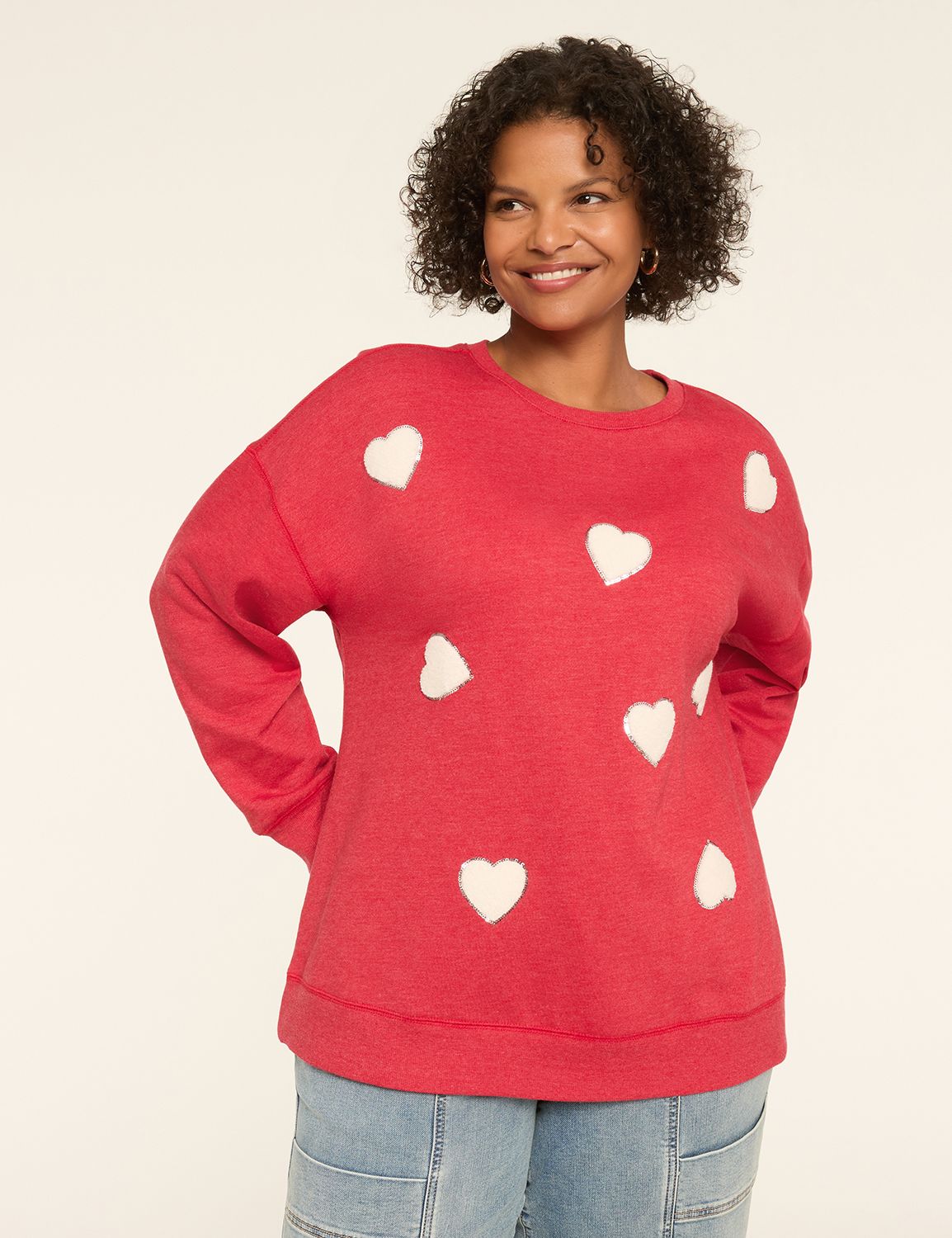 Long Sleeve Crew Neck Chenille Hear Product Image 1