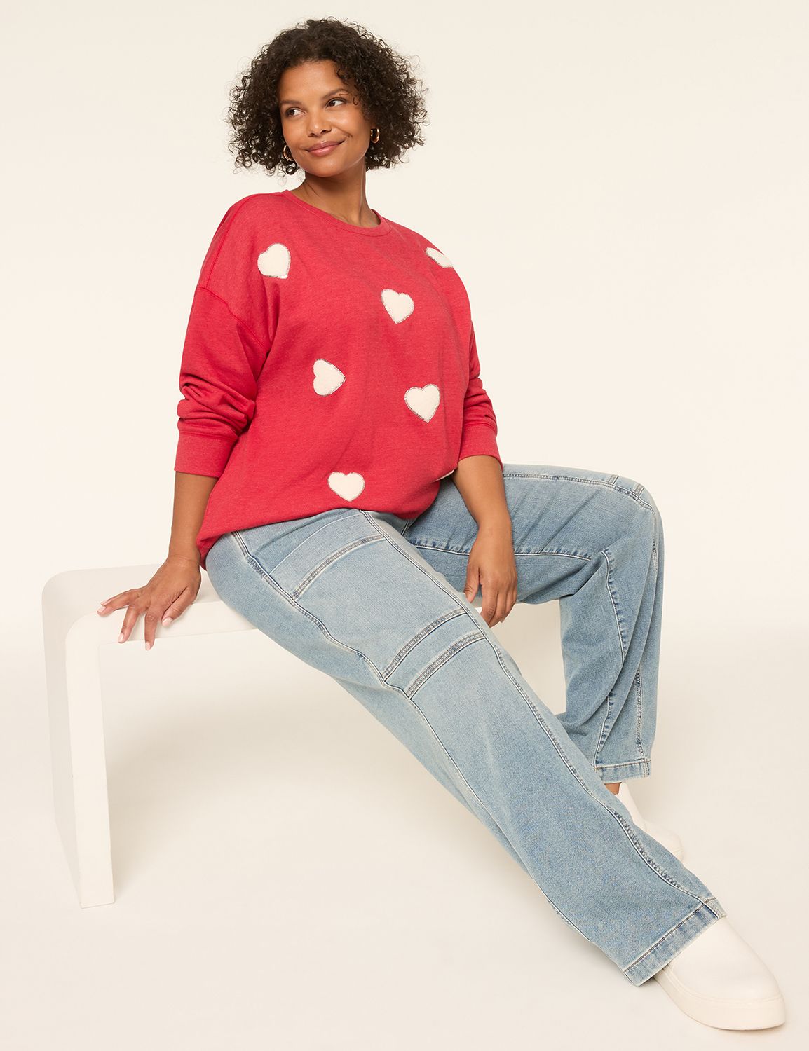 Long Sleeve Crew Neck Chenille Hear Product Image 3