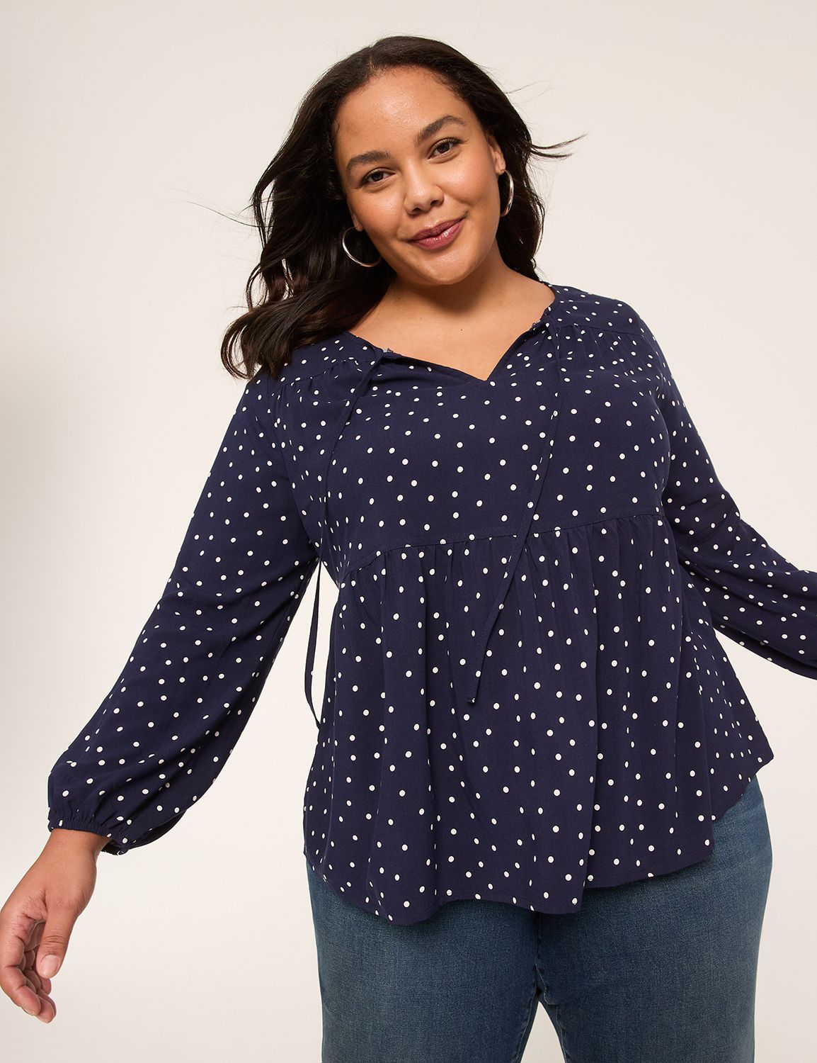 Bracelet-Sleeve Printed Babydoll Blouse