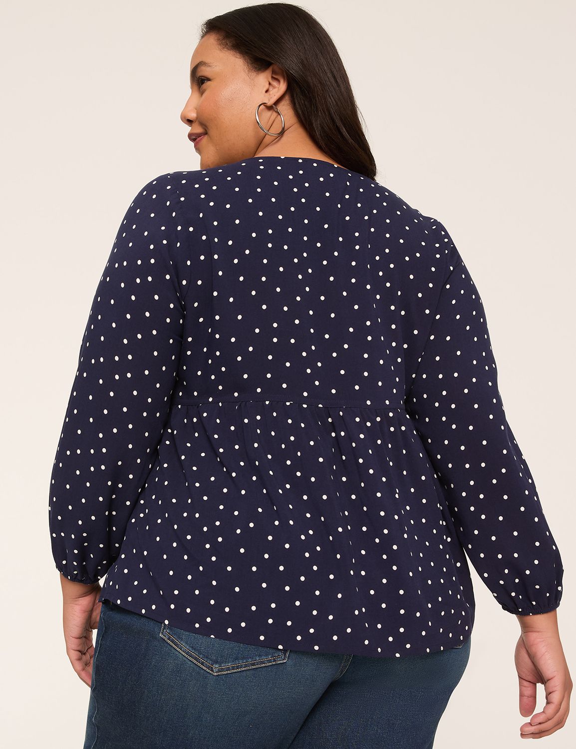 Bracelet-Sleeve Printed Babydoll Blouse