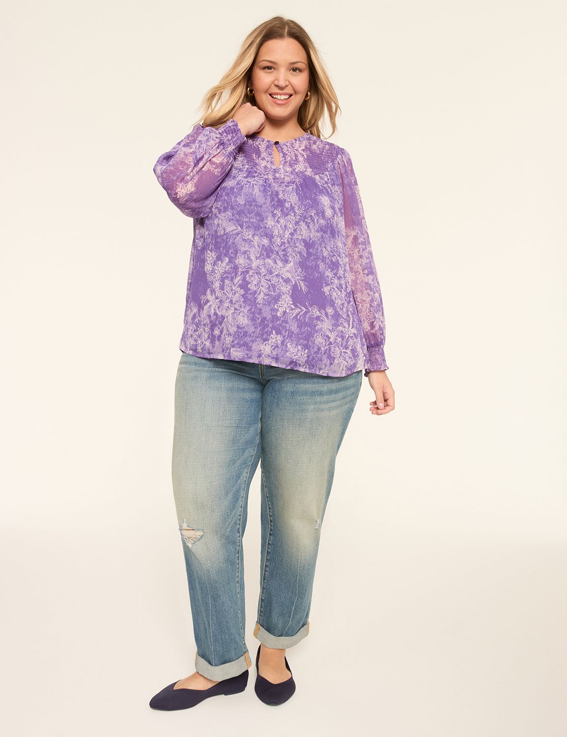 Relaxed LS Notch Neck Popover Blous Product Image 3
